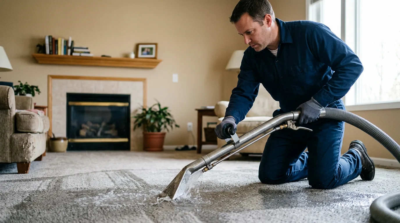 Water damage restoration technician working near Mcqueeney, TX